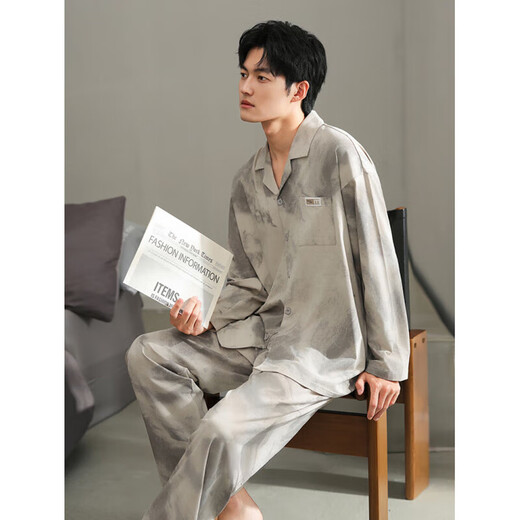 Yalu Pyjamas Spring and Automne Pure Coton Pure à manches longues Men d'automne mince plus taille plus d'automne et de vêtements d'hiver Ensemble de vêtements de maison 13063 Couleur d'image M hauteur d'environ 165 mètres, poids 100-125 Jin [Jin est égal à 0,5 kg]