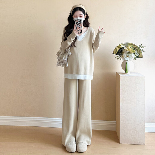 Suit de maternité Geman Suit d'automne 2025 grande taille usure de mode haut de gamme haut de gamme et pantalon printemps et automne en deux pièces Suit gris xxl (recommandé 140-170jin [Jin est égal à 0,5 kg]))