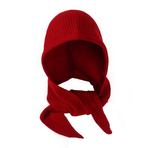 JIOESC red hat scarf one-piece barak farah women's autumn and winter warm wool hooded scarf knitted hat scarf shawl-red-one size