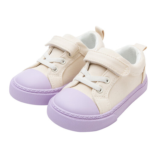 Mini Bala boys and girls antibacterial soft, comfortable and easy to match canvas shoes white and purple tone 00317 25
