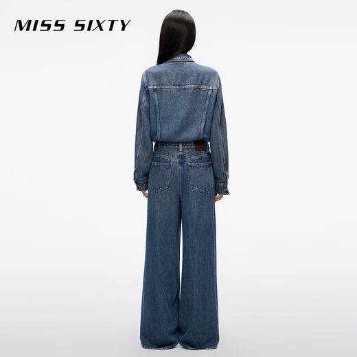 Fräulein sechzig2025 Herbst New Laiseur Denim -Jumpsuits für Frauen mit Gürtel Retro -Arbeitsanzügen Retro Blue M.