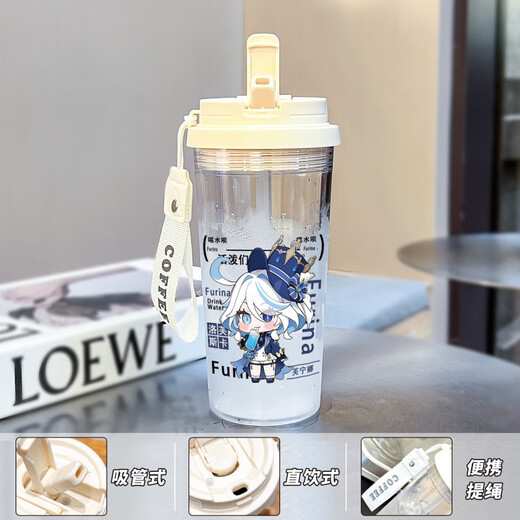 Jiuyao Nasida figure Genshin Impact Cartoon Large Capacity Sports for Students, Men and Women Plastic Anti-fall Straw Water Cup BXAO15941 Dada Three Drink Design [500ML Blue]-Painted Print