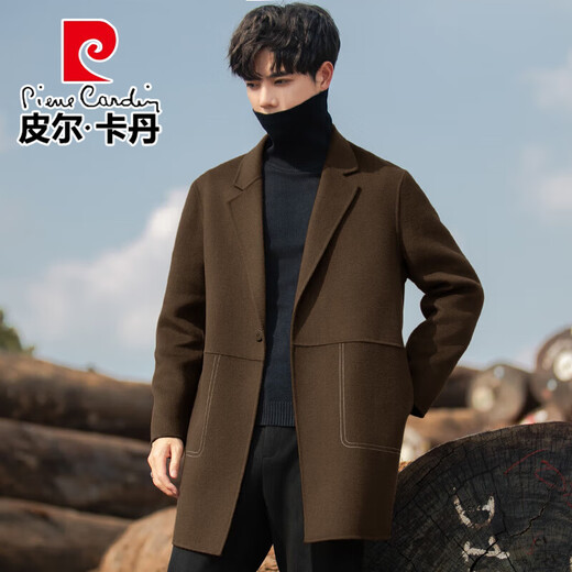 Pierre Cardin autumn and winter men's double-sided wool coat mid-length high-end woolen coat men's Korean style casual windbreaker trend gray green 67.3% sheep wool XL