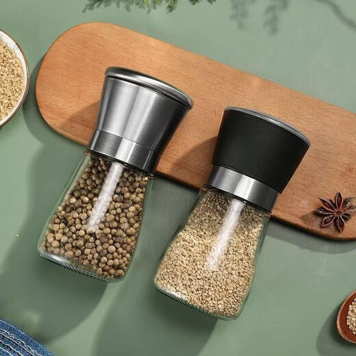 Qianyige German stainless steel pepper grinder freshly ground black peppercorns, pepper powder, rose sea salt, kitchen manual grinding bottle, 304 stainless steel lid, short style, German craft export grinder