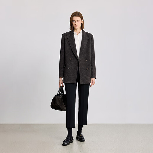 LILY2025 new winter style wool mulberry silk blended old money style silhouette temperament commuting woolen suit jacket for women 734 rock brown L