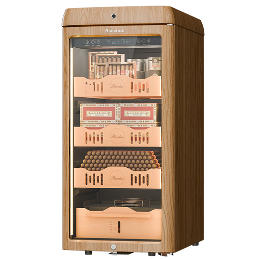 Bacchus YC-118 Smart Cigar Cabinet WiFi + Ammonia Removal Retro Curved Constant Temperature and Humidity Imported Cedar Wood Moisturizing Frequency Converter Compressor Alcoholic Naked Care Energy Saving Fingerprint Unlock Black Model (WIFI + Ammonia Removal + Frequency Conversion + Fingerprint Lock) 118L