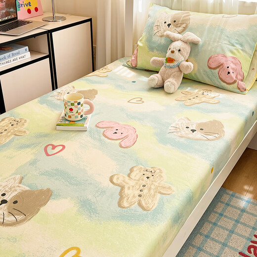 Su Xuan pure cotton dormitory bed sheet single piece 90x190 mattress cover college student single bed cover pure cotton mattress protector sheet oil painting mousse cat 230x245cm sheet + pillowcase pair
