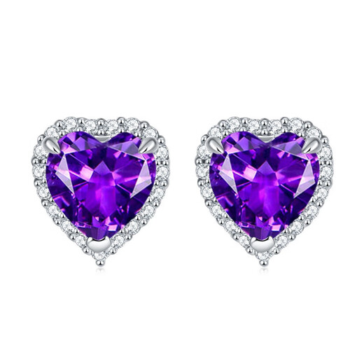 Reza quality 925 silver European and American gemstone love earrings for women colorful zircon heart-shaped earrings silver earrings high 925 silver tanzanite blue December