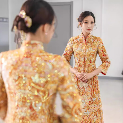 
Xiuhe Wear 2025 New Wedding Chinese Wedding Dress Slim Gown King Small Dragon and Phoenix Gown Wedding Dress Qiu [520 Dragon and Phoenix Gown] Diamond-free Hair Accessories X2XL All Size