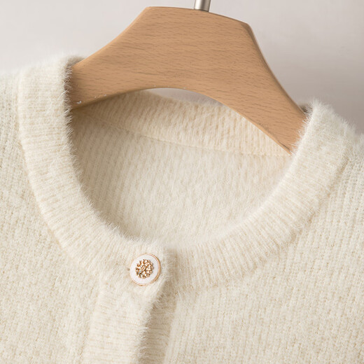 Late White New Product 2025 Autumn and Winter Light Luxury High-Quality Soft Waxy Knitted Sweater Western Style Jacket Sweater Without Belt Beige M