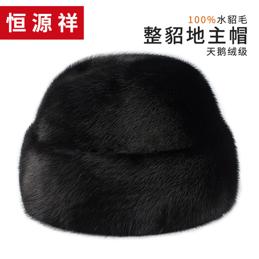 Hengyuanxiang winter mink fur genuine leather hat men's whole mink fur ear protection landlord hat elderly gentleman jazz hat black L (55-56cm)