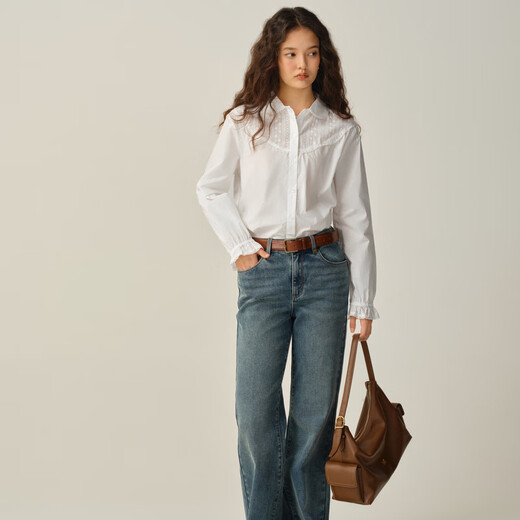 ELAND shirt women's gentle style lapel long-sleeved top 2025 autumn new style ivory/white (39) Ivory M /165