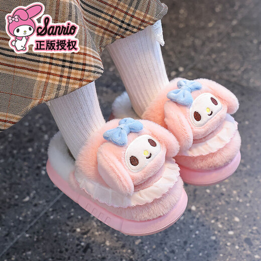 2025 new Sanrio winter girls' cotton slippers, warm and velvet Kuromi parent-child home children's cotton slippers, upgraded version of environmentally friendly material pink Melody slippers, size 12 28/29 (shoe inner length 17CM, suitable for feet 16