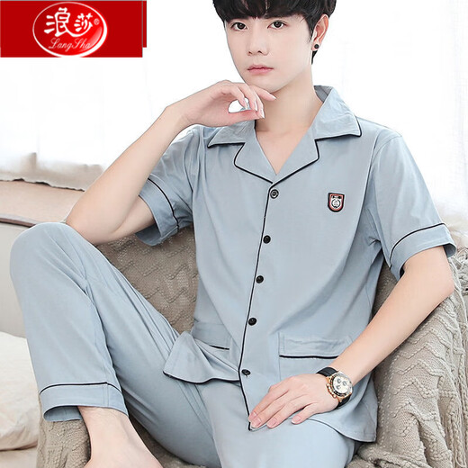 Langsha pure cotton pajamas men's summer thin short-sleeved trousers home wear thin large size suit pure cotton short-sleeved trousers 698 3XL recommended weight 175-200Jin Jin equals 0.5 kg