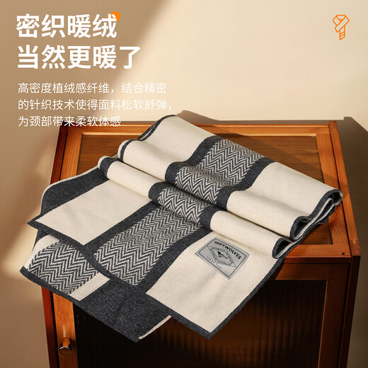 SEPTWOLVES 100% wool scarf for men, winter warm long high-end scarf for boyfriend, dad and elders gift box, soft light, dark black and gray, 180*30CM, exquisite gift box + ghostwritten greeting card