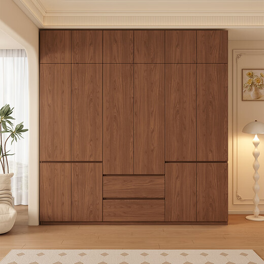 Juyao package installation solid wood wardrobe bedroom light luxury large wardrobe with drawers household large storage cabinet three doors 1.2m main cabinet