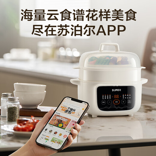 Supor electric stew pot, water-proof stew pot, household soup pot, bird's nest stew pot, 4.5L stew pot, steaming and stew all-in-one multi-function pot, five galls in one pot, white porcelain 2.5L with steamer