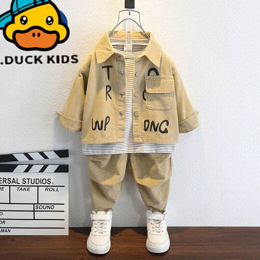 G.duck Boys Autumn Clothing Set 2025 Baby and Children's Clothing New Jacket Clothes Fashionable Baby Korean Style Casual Two-piece Set Trendy Khaki Color 100 cm