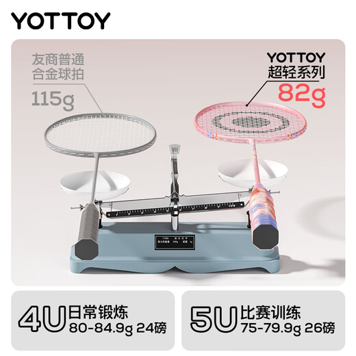 yottoy羽毛球拍全碳素超轻学生新手训练拍教练推荐 极光蓝+柔粉橙