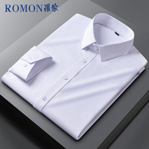 ROMON Camisa de Manga Larga para Hombre Primavera y otoño Ropa Formal Informal de Negocios de Alta elasticidad Camisa de Trabajo para jóvenes y de Mediana Edad Camisa de Fondo Blanco 41