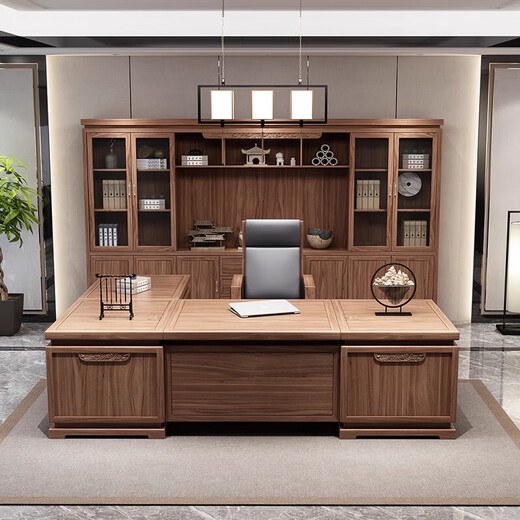 CUNOHVRG boss desk new Chinese style solid wood CEO desk executive desk office desk and chair combination office furniture customization 2.0 meter desk (excluding side table)