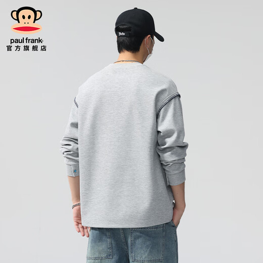 Big Mouth Monkey (paul frank) American trendy Henry collar sweatshirt for men spring and autumn new men's fashion versatile loose long-sleeved casual bottoming shirt floral gray + apricot discount two pieces 4XL recommended 170-190Jin Jin equals 0.5 kg