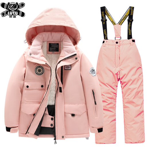 Zailu children's ski clothing for men and women, large, medium and small children's waterproof and warm overalls 2024 new Northeast equipment, tender pink + black M M10 size recommended height 126-136C