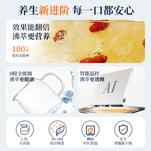 Desselan German all-glass pot body health pot tea boiler stew pot insulation all-in-one tea pot kettle fully automatic multi-function thermostatic pot new small flower boiling teapot 1.5L standard 0-coated all-glass pot