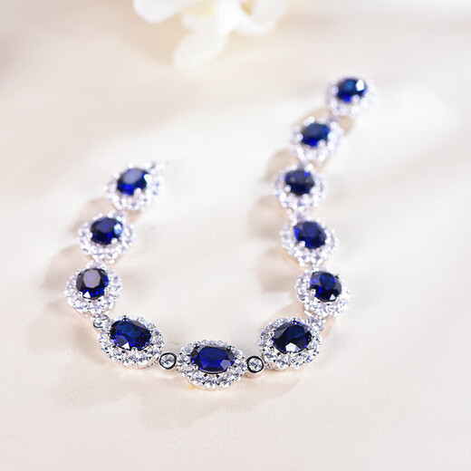 Fuwu Artificial Sapphire Bracelet Cultured Colorful S925 Sterling Silver Jewelry Non-Natural Light Luxury Jewelry S925 Cultured Sapphire Bracelet