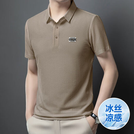 
Peimeng 2025 summer real ice silk waffle lapel POLO shirt top male middle-aged and elderly dad outfit business casual QC6176 white M