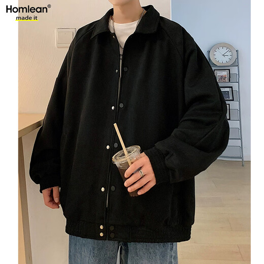 Homlean suede jacket men's coat autumn and winter loose trendy workwear casual versatile top HM21 black XL