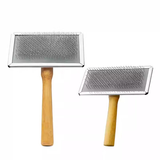 Solid wood handle pet needle comb for cats and dogs, knot-opening, fine-toothed flea comb, floating hair removal, pet brush, grooming brush, medium needle comb