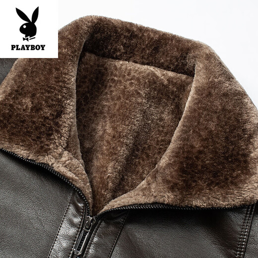 Playboy (PLAYBOY) chaqueta de cuero genuino Haining de alta gama para hombres en invierno nuevo estilo de piel con solapa integrada chaqueta de piel de oveja de primera capa forro de terciopelo de cordero negro cálido y engrosado 2XL 185 recomendado 140-155 Jin Jin equivale a 0,5 kg