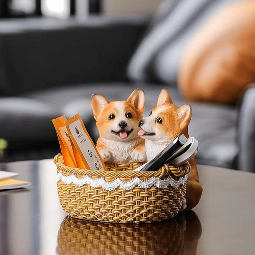 Ornamentos de almacenamiento de la llave de entrada de perro creativo de Hongjian colocados en la puerta de entrada del escritorio Decoración del escritorio de la calzado NUEVA CORGIA DE REGALO DOBLE CORGI (14069A)