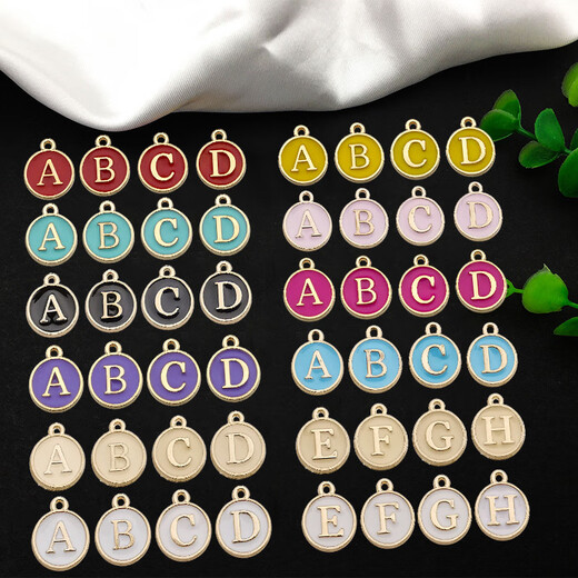 
1 DIY jewelry accessories double-sided oil drop bracelet earrings small pendant oil drop 26 English alloy pendant white double-sided oil drop English-12244 A