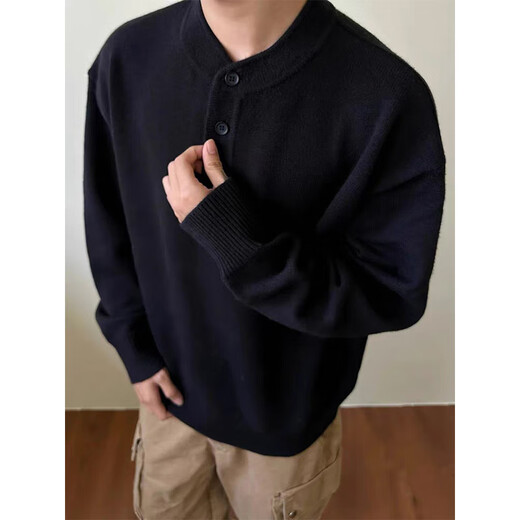 Shelley Jones Henry Collar Sweater Men's Autumn and Winter New Ins Lazy Style Loose Trendy Bottoming Top Gray L Recommended 110-125 Jin Jin equals 0.5 kg