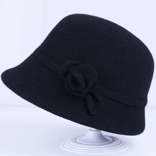 中老年人帽子女秋冬天羊毛呢盆帽加厚保暖老人礼帽奶奶妈妈渔夫帽 酒红色 均码可调节帽围