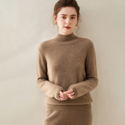 Golden Rabbit Brand High-end Half Turtle Collar Thickened Cashmere Sweater Women's 2025 Autumn and Winter New Loose Knitted Bottoming Sweater Jade Green XL