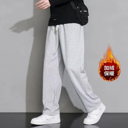 Liyang Autumn 2025 New Straight Leg Loose Sweatpants Men's Korean Fashion Sports Pants Simple Versatile Drape Casual Pants Plus Velvet Style Straight Leg Black 2XL (Suitable for 130-145 Jin Jin equals 0.5 kg)