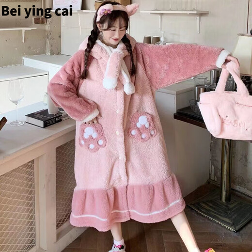 Big children's pajamas 12-15 years old female winter thickened big children's pajamas Lina Bell winter nightgown thickened warm student cute bathrobe Ugly fish Hanton funny plus velvet thickened long ugly fish jumpsuit S/M recommended height 150-165CM