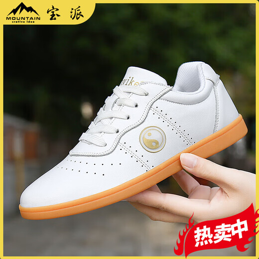 何佳功夏季透气皮面男女款太极鞋透孔牛筋底太极拳鞋通用运动训练鞋百搭 9789白色真皮冲孔款 37