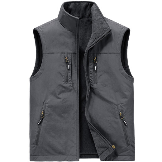 Walking Dragon Men's Velvet Vest Casual Reversible Vest Fishing Photography Vest 1806 Khaki Velvet L (125Jin Jin is equal to 0.5kg -140Jin Jin is equal to 0.5kg)