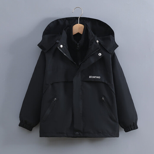 多眯童话（duomitonghua）童装男童加绒户外服三合一儿童外套秋冬 黑色 170