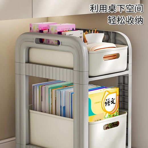 Jiajiesi schoolbag storage rack movable trolley book storage artifact multi-layer table bag storage rack bookshelf high and low models + wheels two-story gray white