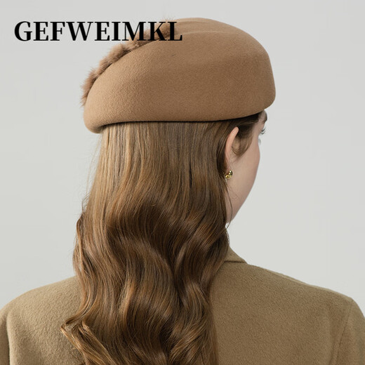 GEFWEIMKL Merino Wool Beret Women's Autumn and Winter Korean Style Warm Fur Ball Stewardess Hat Temperament Versatile Wool Hat Women Mixed Beige M Adjustable (56-58c)