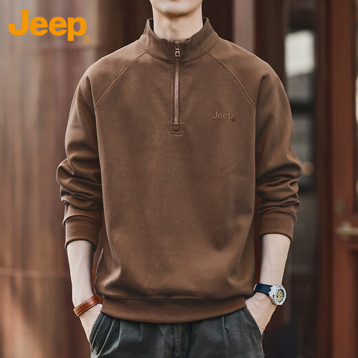 Jeep (JEEP) sweatshirt men's autumn and winter half-zip loose casual retro bottoming shirt top men's gray XL