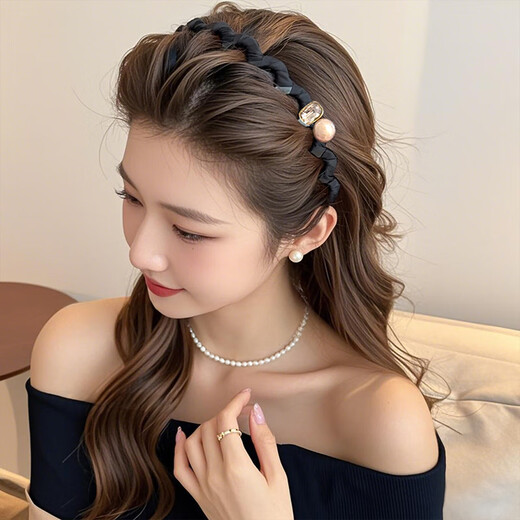 LANSILL high skull wavy hair hoop for women 2025 new anti-slip toothed hair clip for daily wear pressure hair bundle headband headwear F3519 square diamond high skull headband 2-piece set