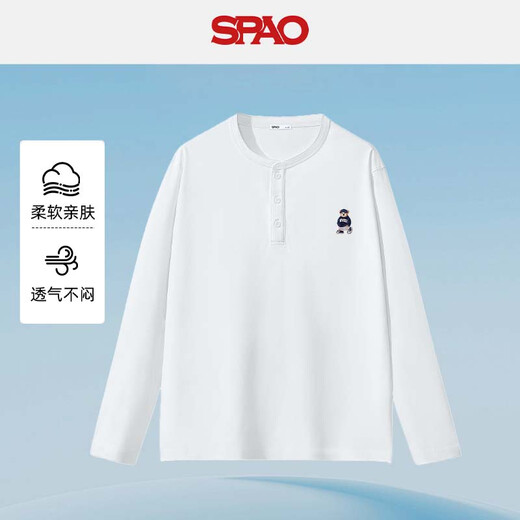 SPAO Henry collar pure cotton long-sleeved T-shirt for men and women 2025 autumn bottoming shirt comfortable loose top SPCX25ST05XY