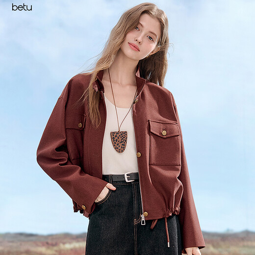 Baitu Betu Frauenkleidung 2025 Herbst neue Kurzjacke Temperament Trendy Arbeit Taschenjacke für Frauen 2509T15 Rost Red M (Rusty Red Pre-Sale 09/21 Sendung)