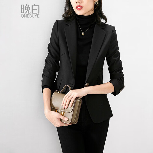 Late White New Product 2025 Autumn Fashion One Button Slim Fit Versatile Commuting Long Sleeve Blazer Women Black M